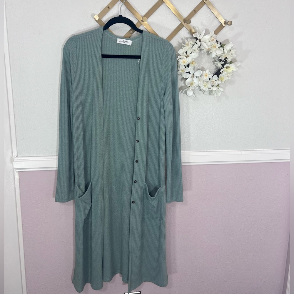 Carly Jean Los Angeles Sage Green Cardigan